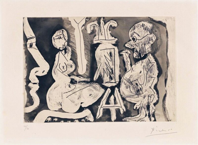 Pablo PICASSO - Peintre et modèle avec un spectateur